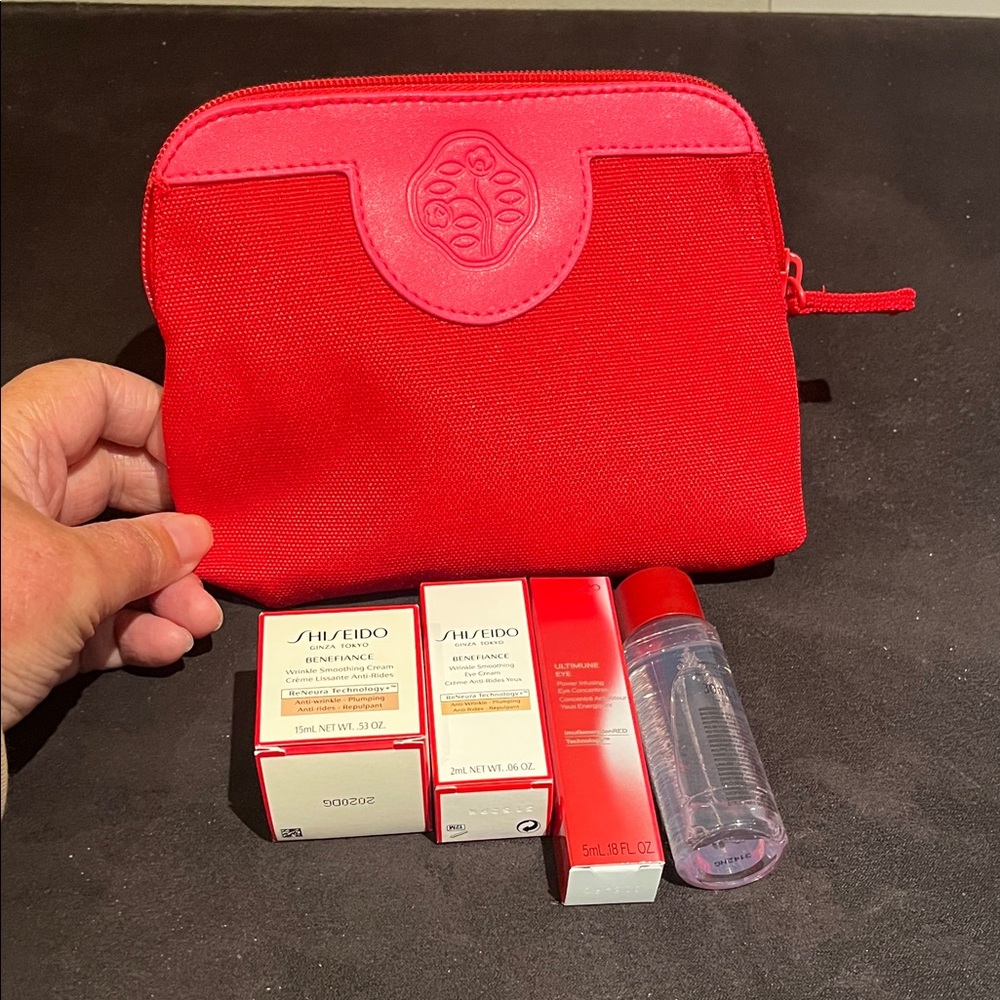 Shiseido Vibrant Red Pouch with Skincare